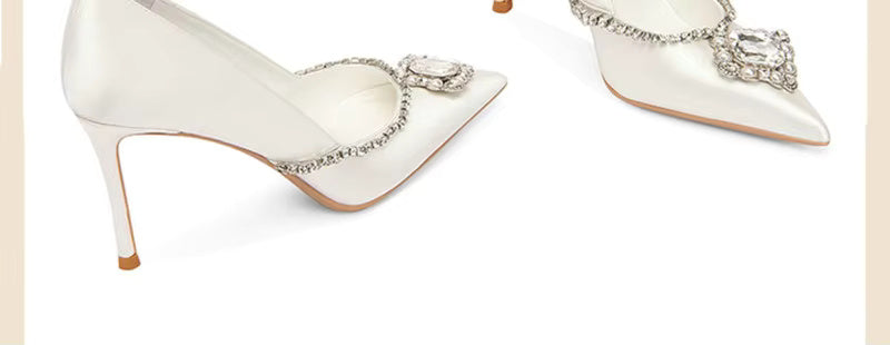 Luxury Pointed Toe Crystal Buckle High Heels Wedding Shoes Stilettos