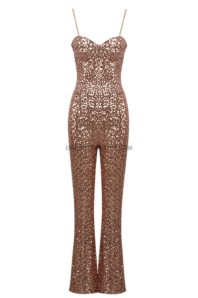 Bustier Sequin Jumpsuit Rose Gold