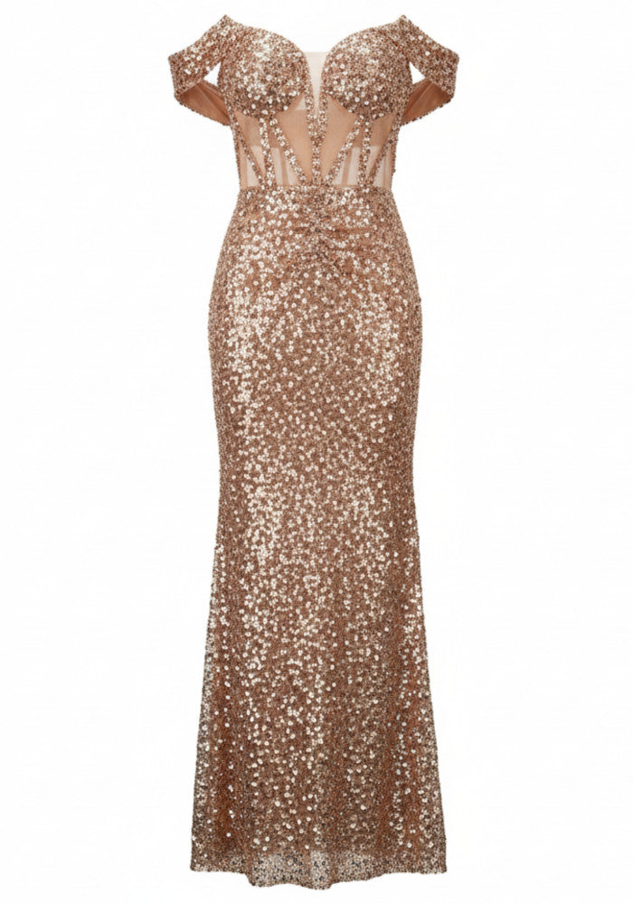Bardot Structured Sequin Maxi Dress Gold