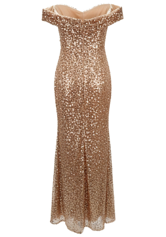 Bardot Structured Sequin Maxi Dress Gold
