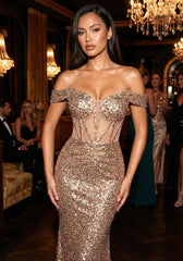 Bardot Structured Sequin Maxi Dress Gold