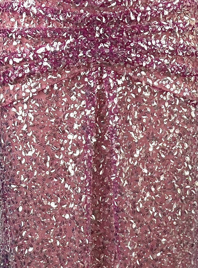 Sequin Bardot Draped Maxi Dress Pink
