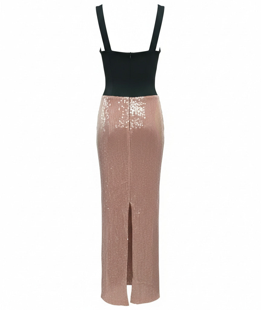 Sequin Bustier Maxi Dress Black Brown