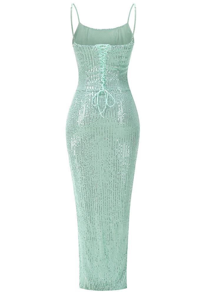 Sequin Corset Maxi Dress Green