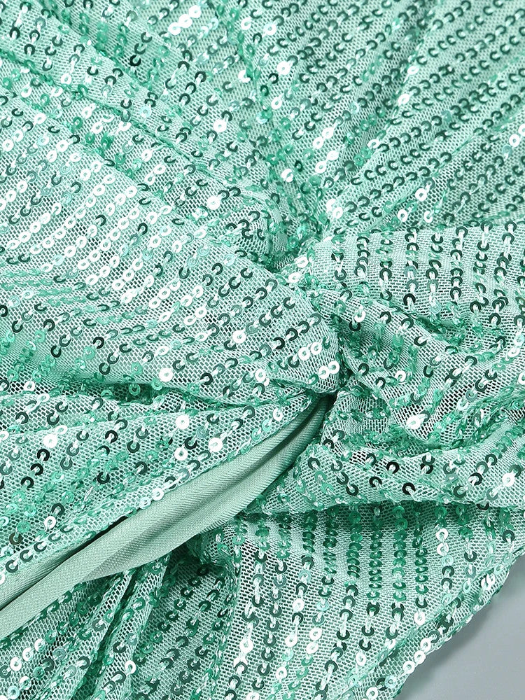 Sequin Draped Corset Maxi Dress Green
