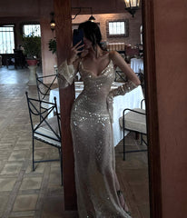 Sequin Maxi Dress Nude