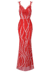 Sequin Maxi Dress Red Silver