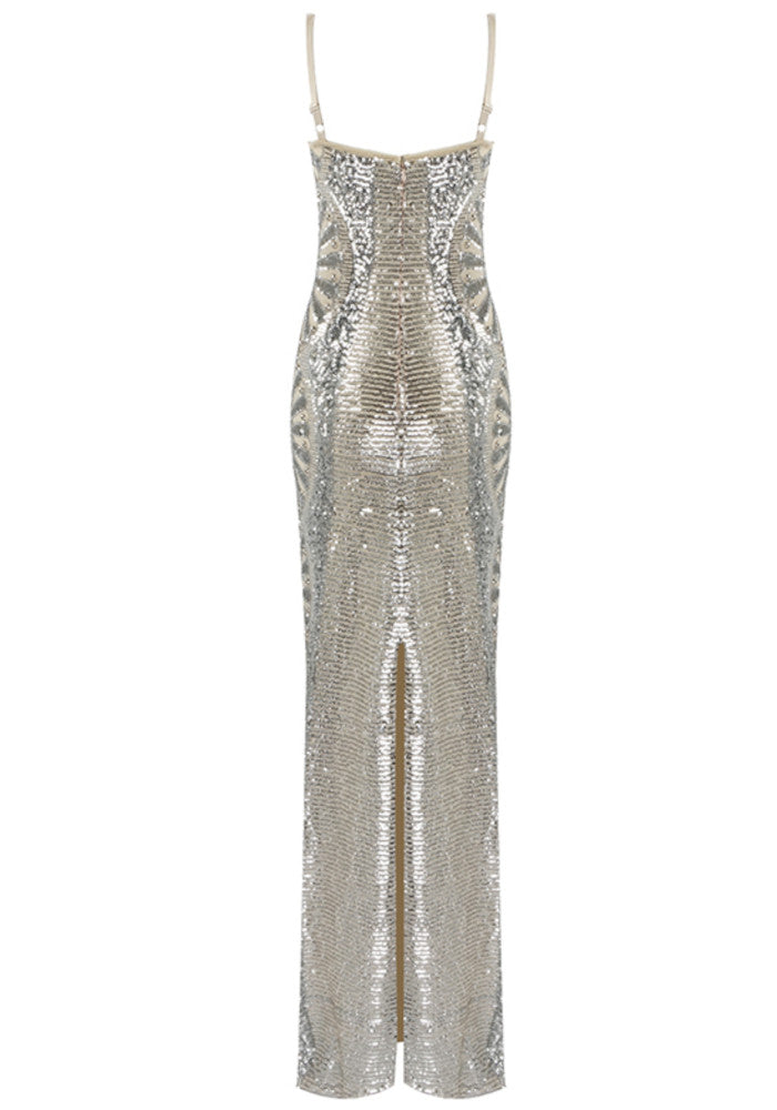Sequin Maxi Dress Silver