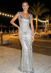 Sequin Maxi Dress Silver