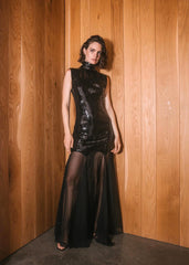 Sequin Mesh Insert Maxi Dress Black