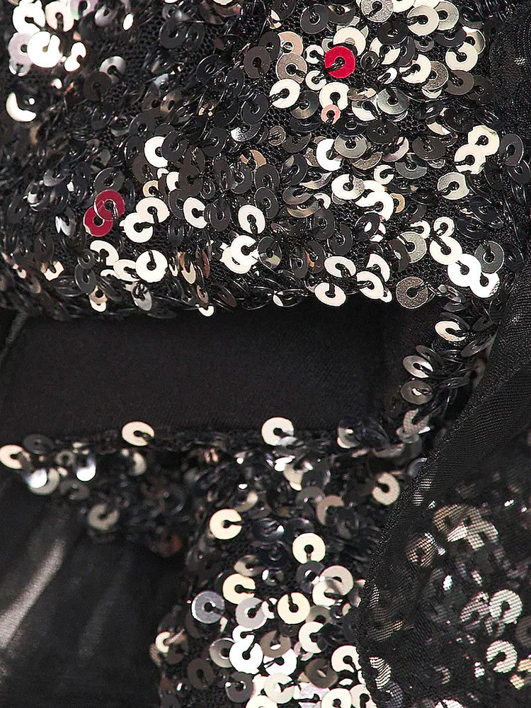 Sequin Ruffle Maxi Dress Black