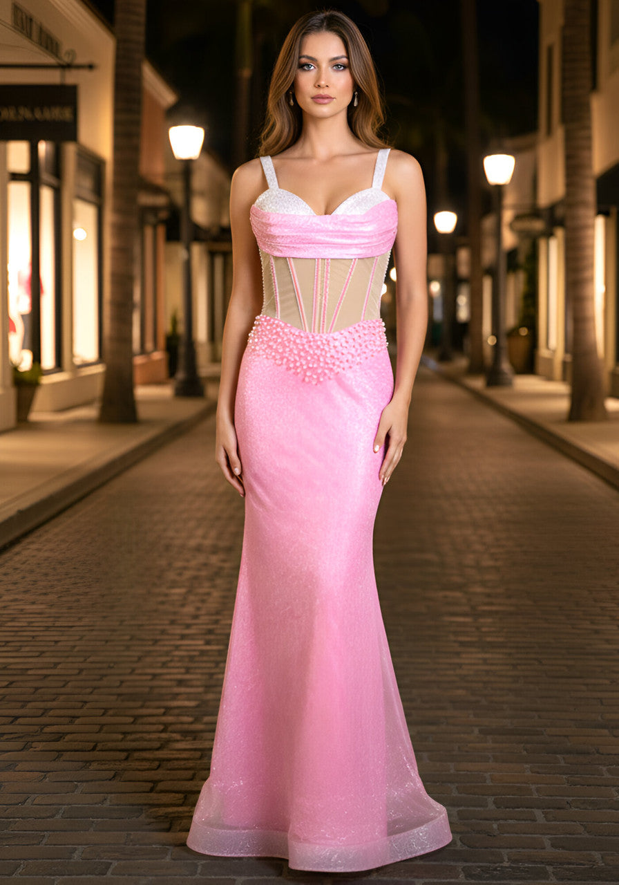 Sequin Structured Maxi Dress Pink