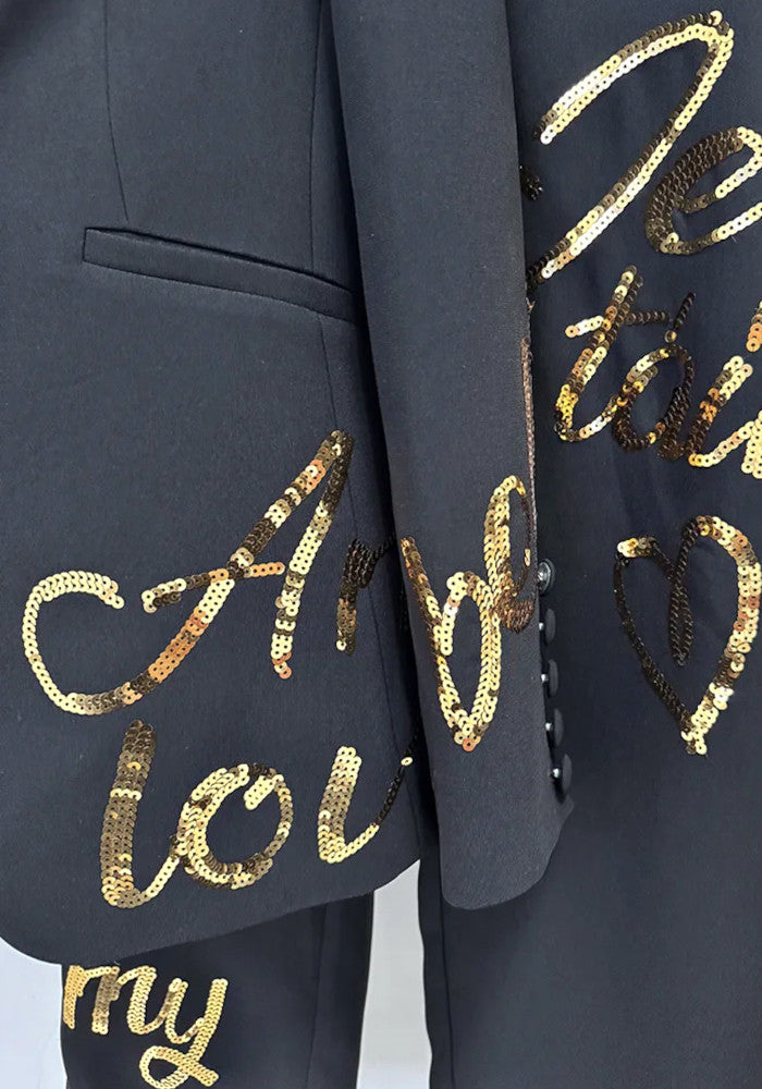 Sequined Suit Black Gold