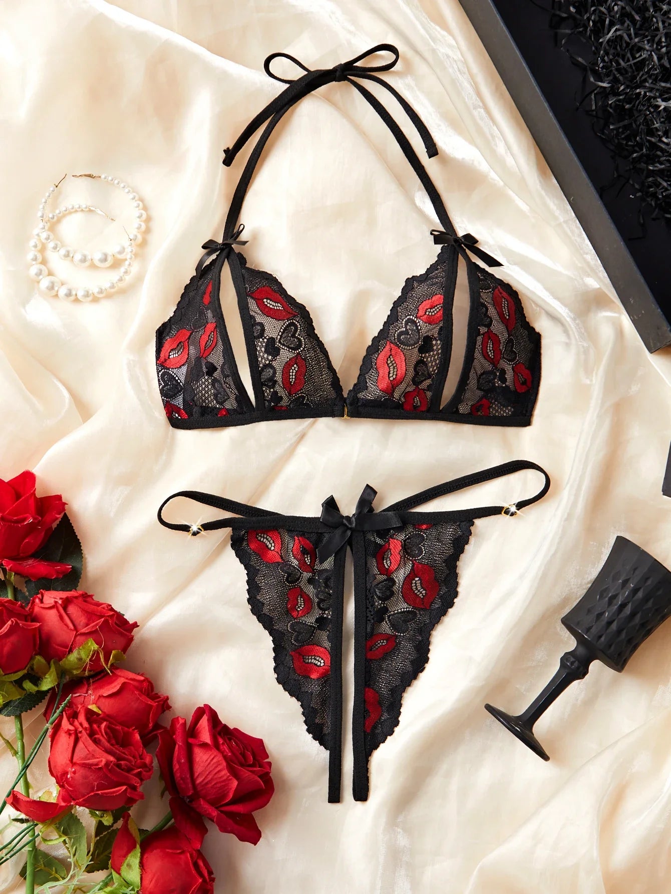 Adult Lingerie Sets Lace Embroidery Open Bra Suit Erotic Crotchless Thong 2PCS Set Female Camisole Ultra Thin Underwear