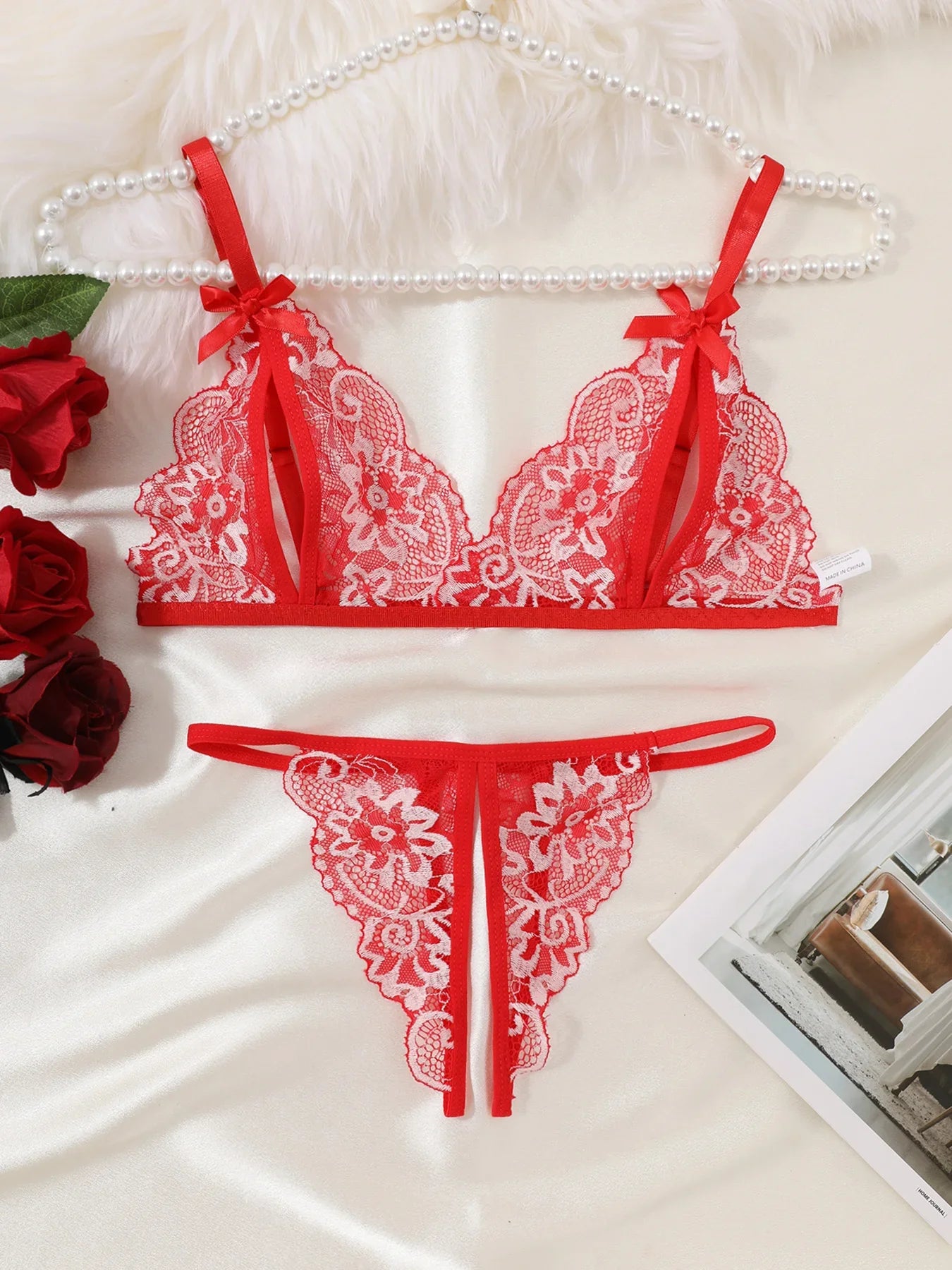 Adult Lingerie Sets Lace Embroidery Open Bra Suit Erotic Crotchless Thong 2PCS Set Female Camisole Ultra Thin Underwear