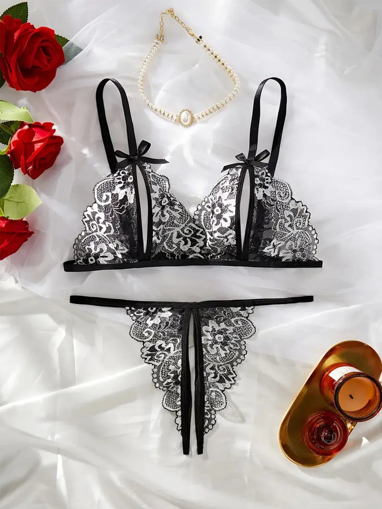 Adult Lingerie Sets Lace Embroidery Open Bra Suit Erotic Crotchless Thong 2PCS Set Female Camisole Ultra Thin Underwear