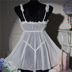 Adult White Lingerie Womens Underwear See Through Lace Nightdress And Panty Pijamas Sets Valentine's Day Gift Porn Lencería