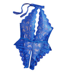 Babydoll Deep V Hollow Out Halter Bodysuit Woman Lingerie Body Transparent Lace Erotic Crotchless Intimate Fetish Pajamas