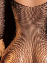 Black Lingerie Tight Fitting Erotic Set Fishing Net Rhinestone Jumpsuit Crotchless Exotic Transparent Underwear