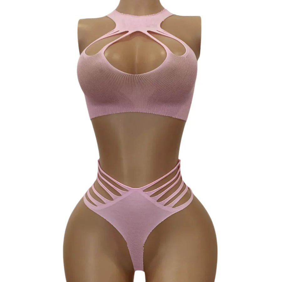 Black See-through Bikini Sleepwear Vest Underwear Set Transparent Seductive Nightgown