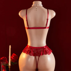 Crotchless Lingerie Lace Hollow Bra Set Erotic Costumes Baby Doll Dress Open Bra Porn Underwear Liberty Bodysuits