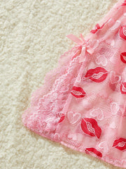 Deep V Transparent Lace Pink Ladies' Nightgown Erotic Costumes Ultra Short Temptation Dress Babydoll Underwear