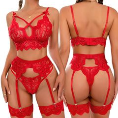 Erotic Lingerie Bra And Panty Garters 3pcs See Through Lingerie Sets Underwear Set Female Costumes