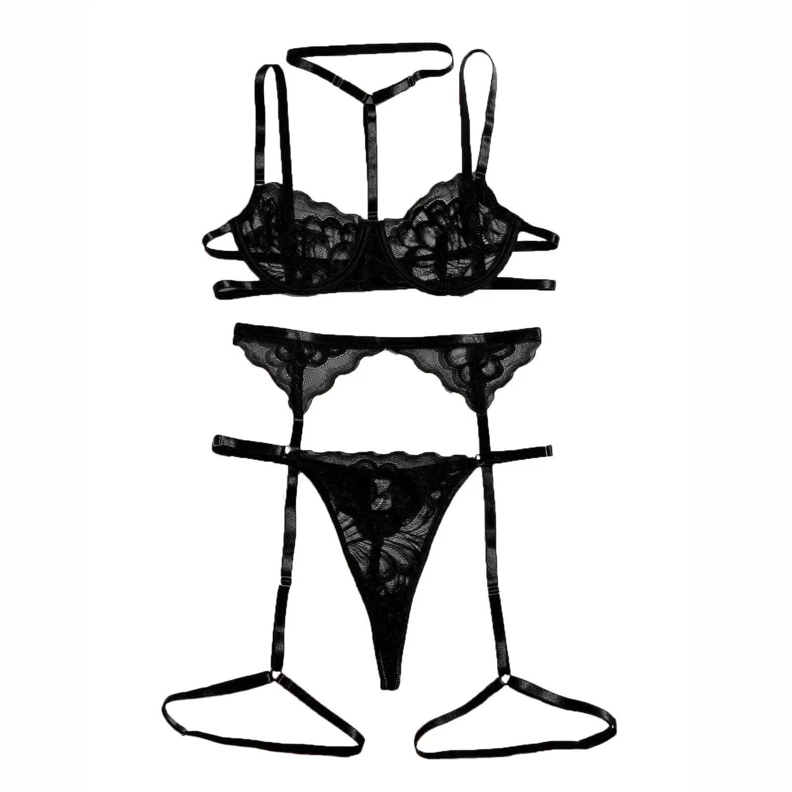 Erotic Lingerie Bra Garters Thongs Patchwork See Through Lingerie Set Ladies Underwear Set Porn Costumes