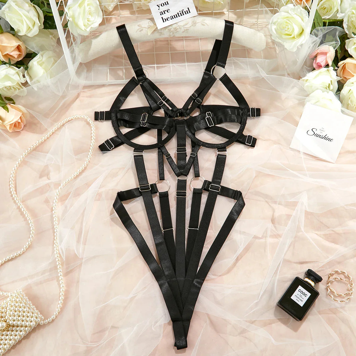 Hollow Out Bandage One Piece Bodysuit Erotic Body Sissy