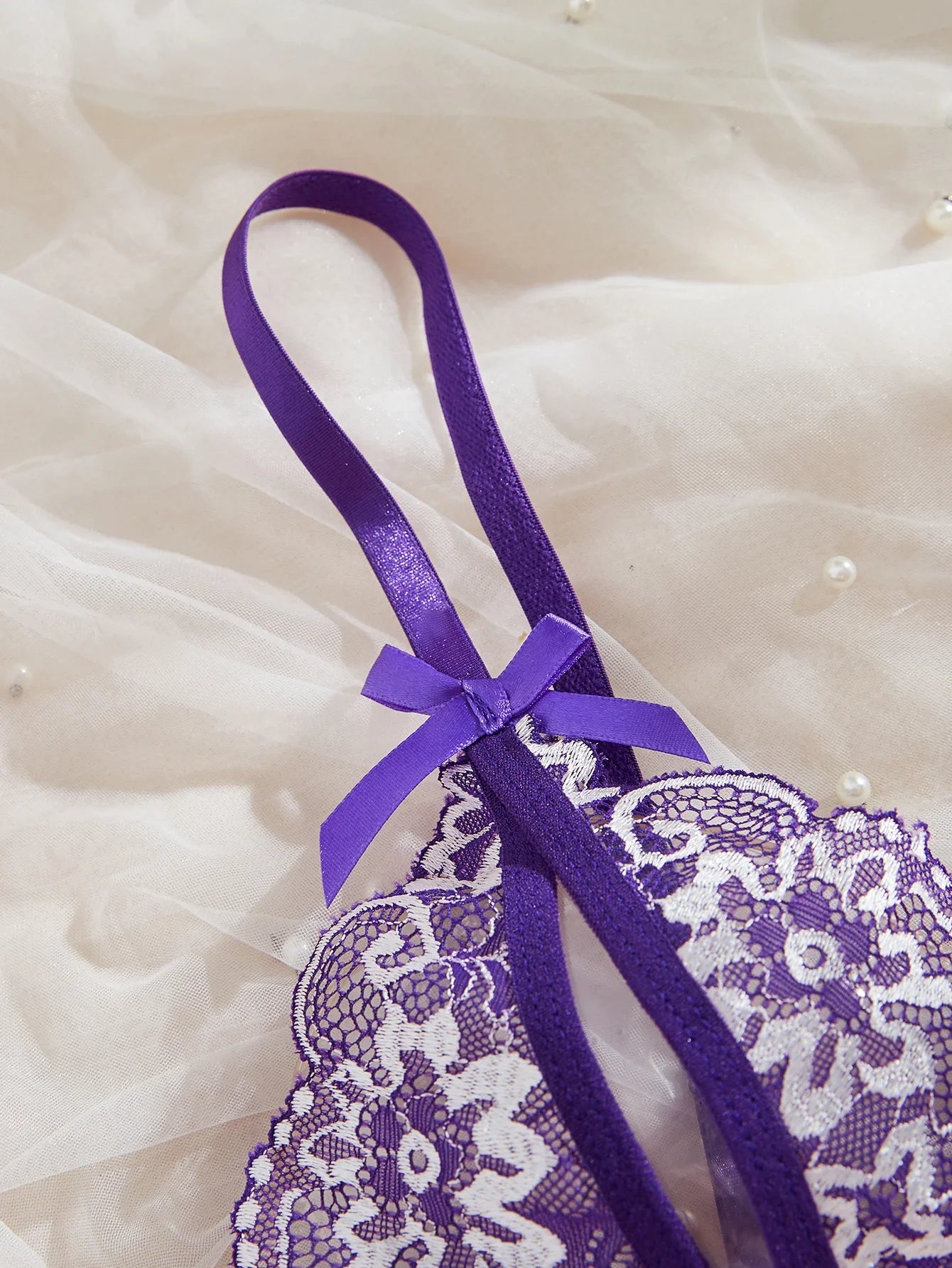 Lingerie Transparent Purple Bra Set Erotic Crotchless Embroidered Underwear Open Crotch Thong Lace Porn Costume