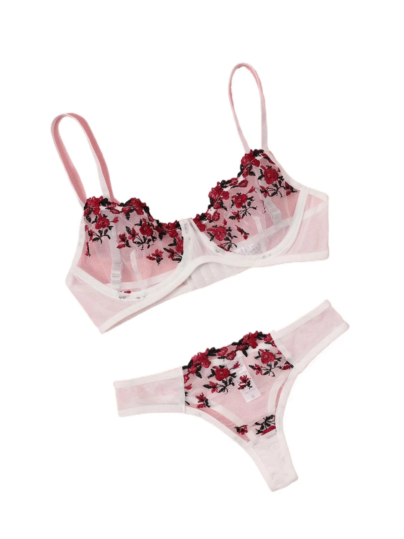 Lace Lingerie Bra And Panty Sets Underwear Flower Embroidery Bralette Set