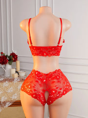 Lace Lingerie Sets Hollow Out Bra And Panty High Waist Sheer Mesh Babydoll Sleepwear Valentine's Day Clothing