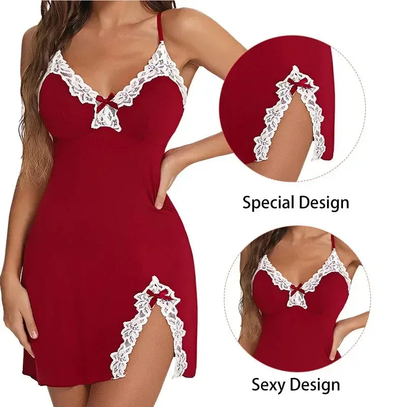 Lace Nightdress Chemise Bow Nightdowns Seamless Sleepwear V Neck Slip Lingerie Sleepshirts Nighties