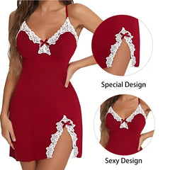 Lace Nightdress Chemise Bow Nightdowns Seamless Sleepwear V Neck Slip Lingerie Sleepshirts Nighties