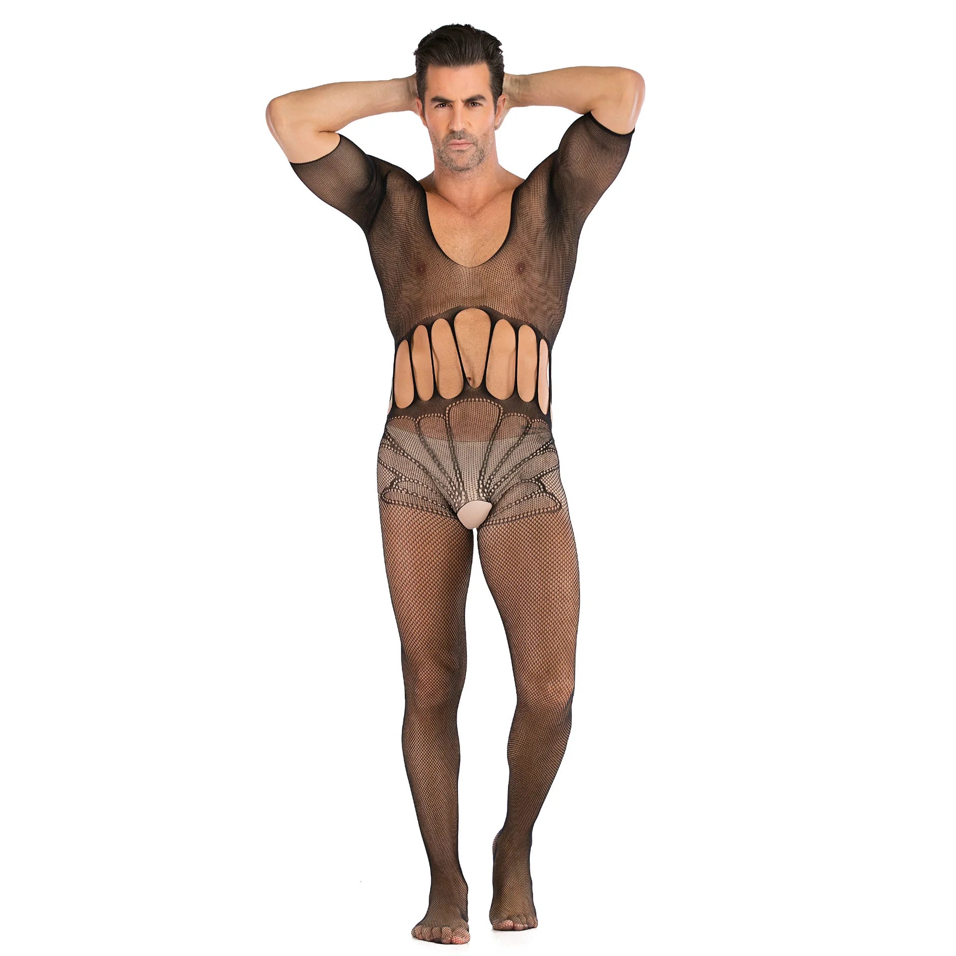Lattice Net Stockings Open-Crotch Short-Sleeve One-Piece Net Clothes Men's Sleepwear Breathable Underwear Men's Thong