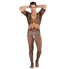 Lattice Net Stockings Open-Crotch Short-Sleeve One-Piece Net Clothes Men's Sleepwear Breathable Underwear Men's Thong
