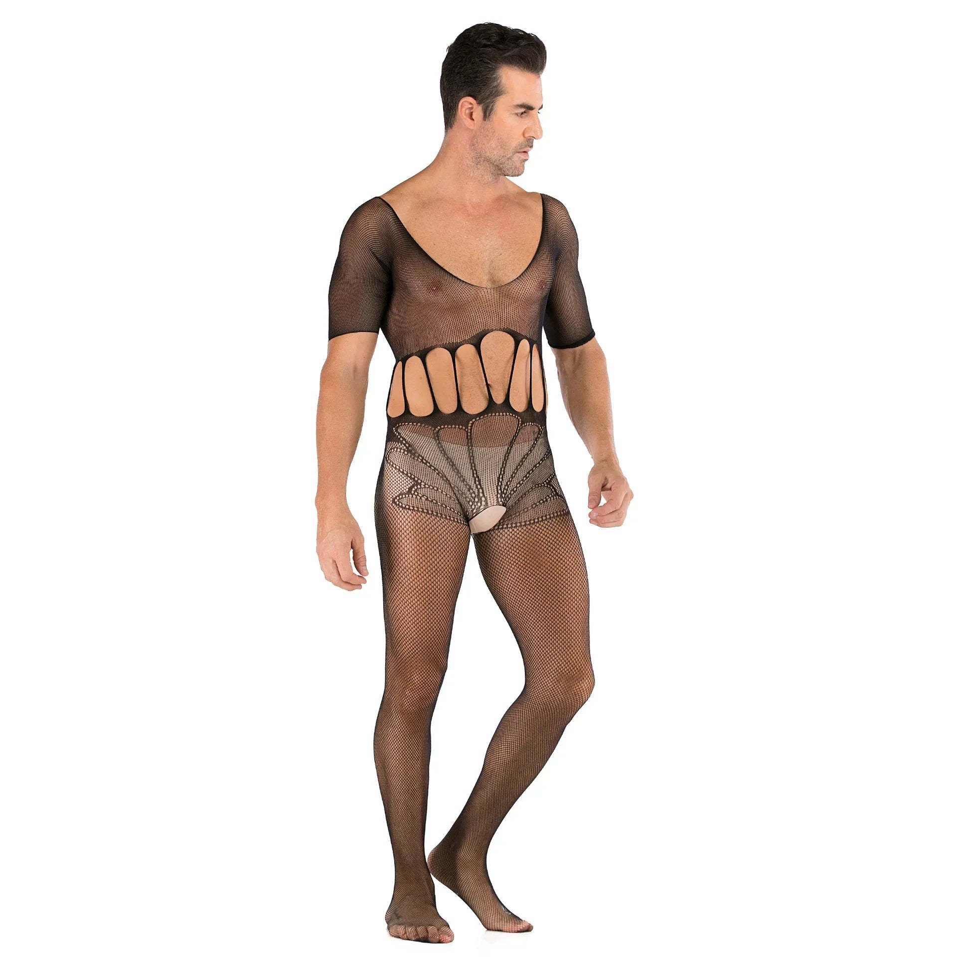 Lattice Net Stockings Open-Crotch Short-Sleeve One-Piece Net Clothes Men's Sleepwear Breathable Underwear Men's Thong