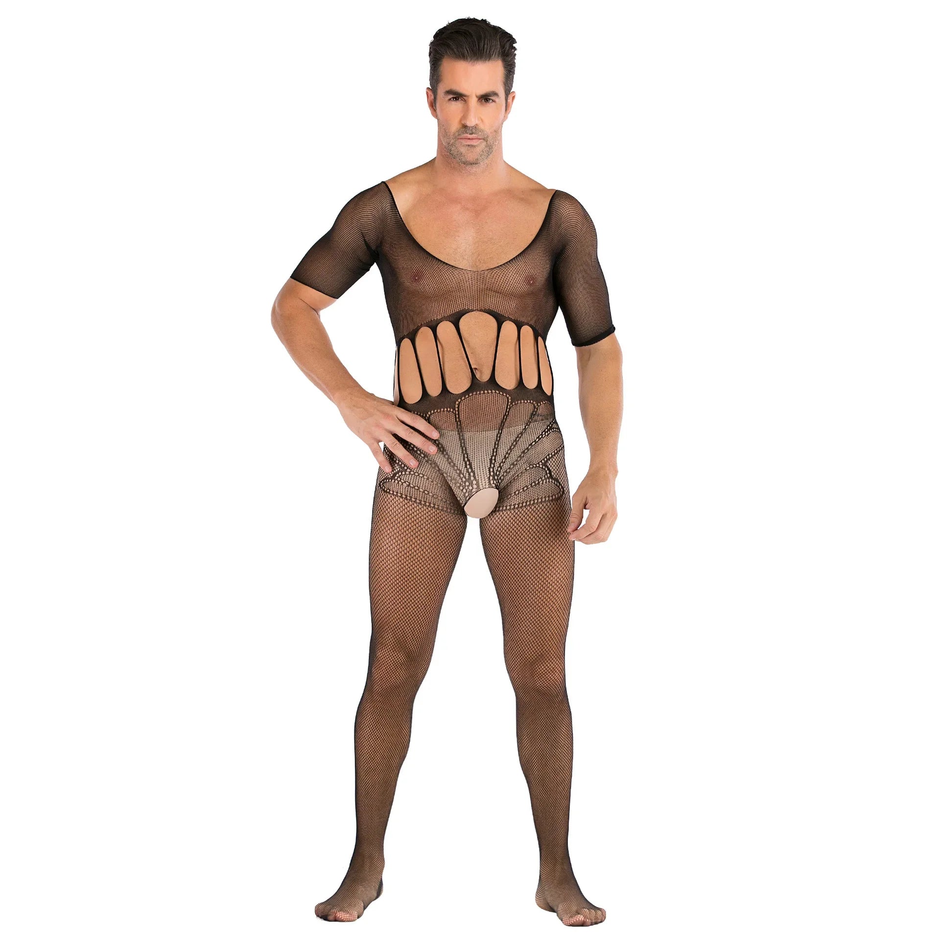Lattice Net Stockings Open-Crotch Short-Sleeve One-Piece Net Clothes Men's Sleepwear Breathable Underwear Men's Thong
