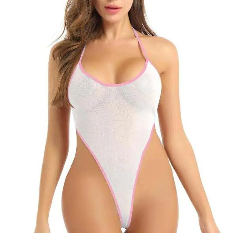 Lingerie 1 Piece Halter Neck Bikini Lingerie Set Mini Bikini Open Micro Bra Top Briefs Panties