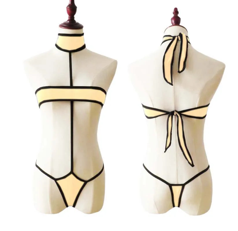 Lingerie 2 Piece Halter Neck Bikini Lingerie Set Mini Bikini Open Micro Bra Top Briefs Panties
