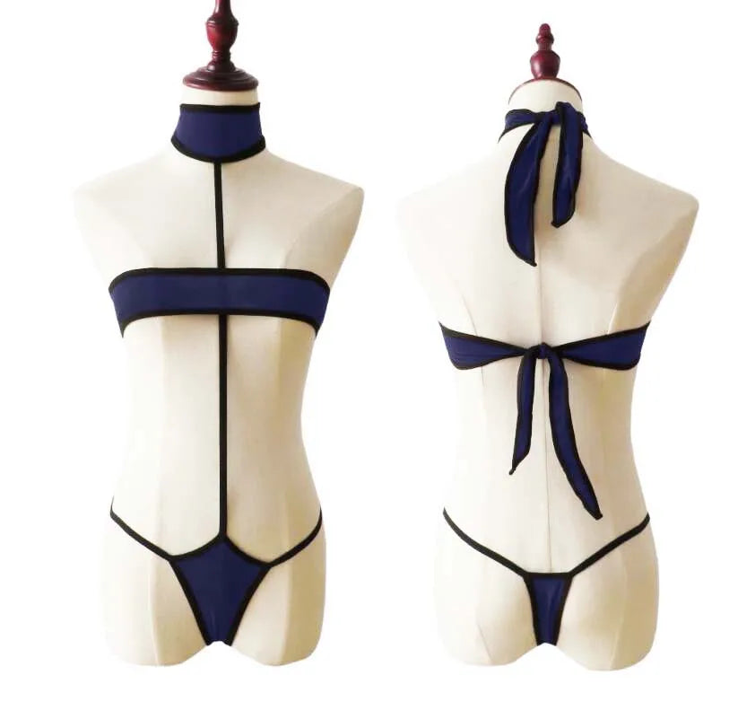 Lingerie 2 Piece Halter Neck Bikini Lingerie Set Mini Bikini Open Micro Bra Top Briefs Panties