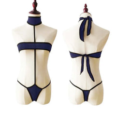 Lingerie 2 Piece Halter Neck Bikini Lingerie Set Mini Bikini Open Micro Bra Top Briefs Panties