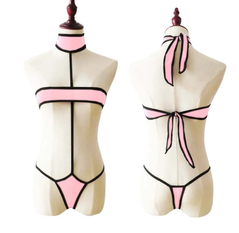 Lingerie 2 Piece Halter Neck Bikini Lingerie Set Mini Bikini Open Micro Bra Top Briefs Panties