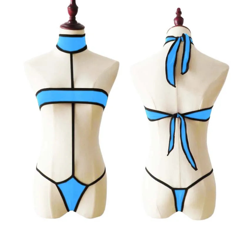 Lingerie 2 Piece Halter Neck Bikini Lingerie Set Mini Bikini Open Micro Bra Top Briefs Panties