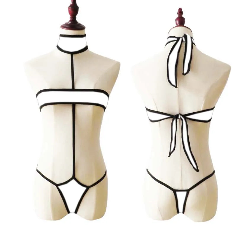 Lingerie 2 Piece Halter Neck Bikini Lingerie Set Mini Bikini Open Micro Bra Top Briefs Panties