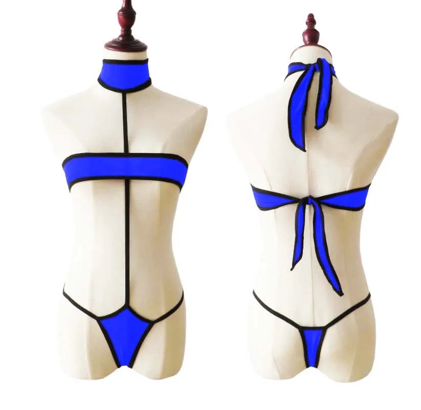 Lingerie 2 Piece Halter Neck Bikini Lingerie Set Mini Bikini Open Micro Bra Top Briefs Panties