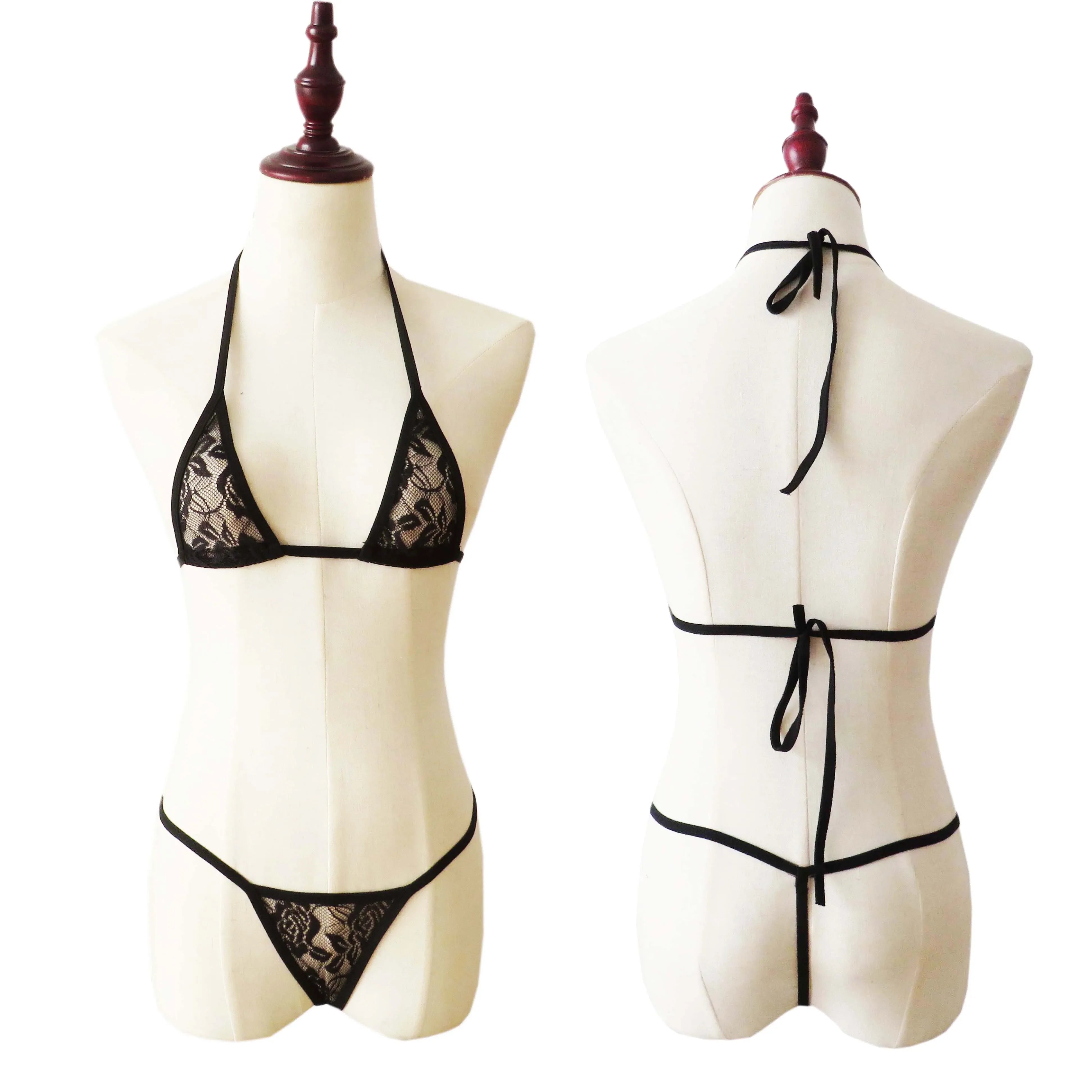 Lingerie Bikini Lingerie Set Mini Bikini Open Micro Bra Top Briefs Panties