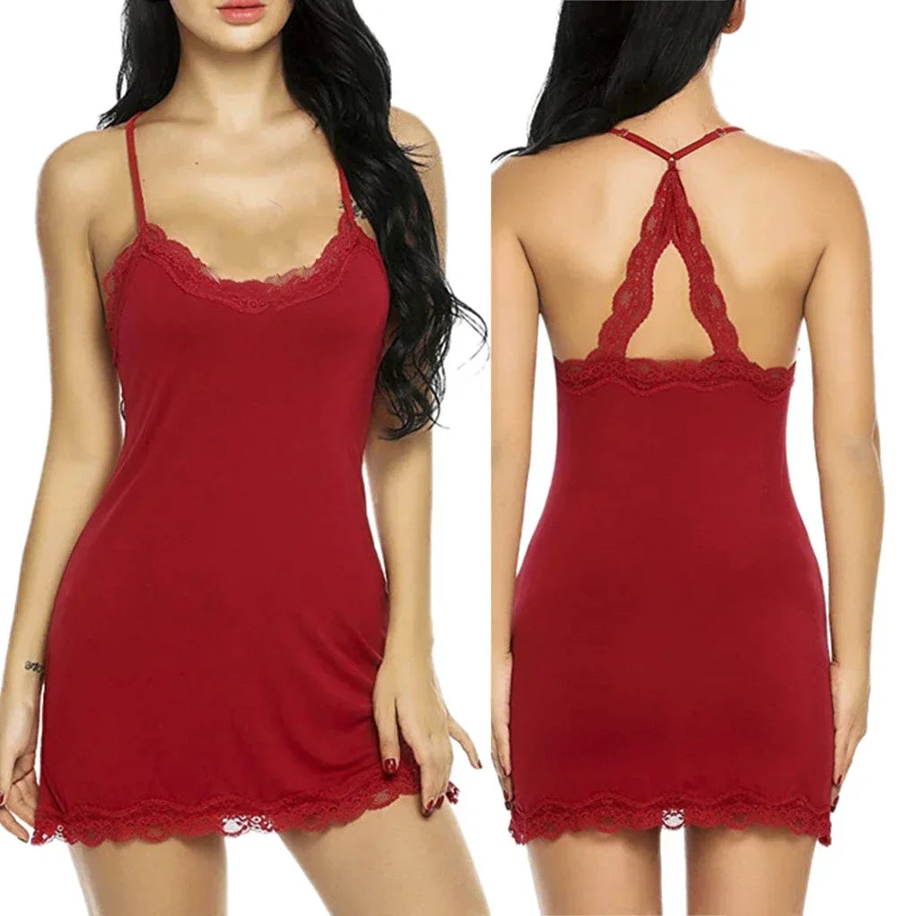 Lingerie Mini Dress Fashion Ladies Sleepwear Lace Silk Satin Nighties See Through Nightwear Nightgowns Pajamas