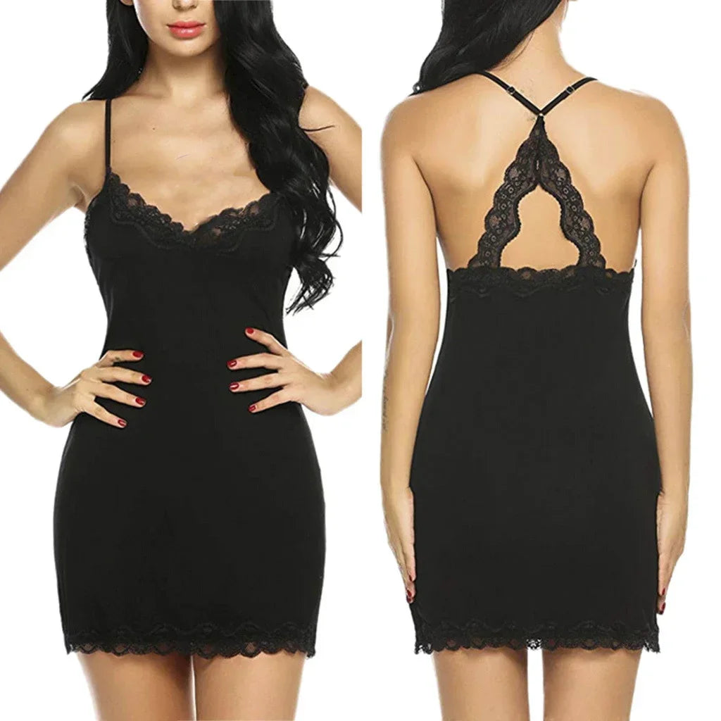 Lingerie Mini Dress Fashion Ladies Sleepwear Lace Silk Satin Nighties See Through Nightwear Nightgowns Pajamas