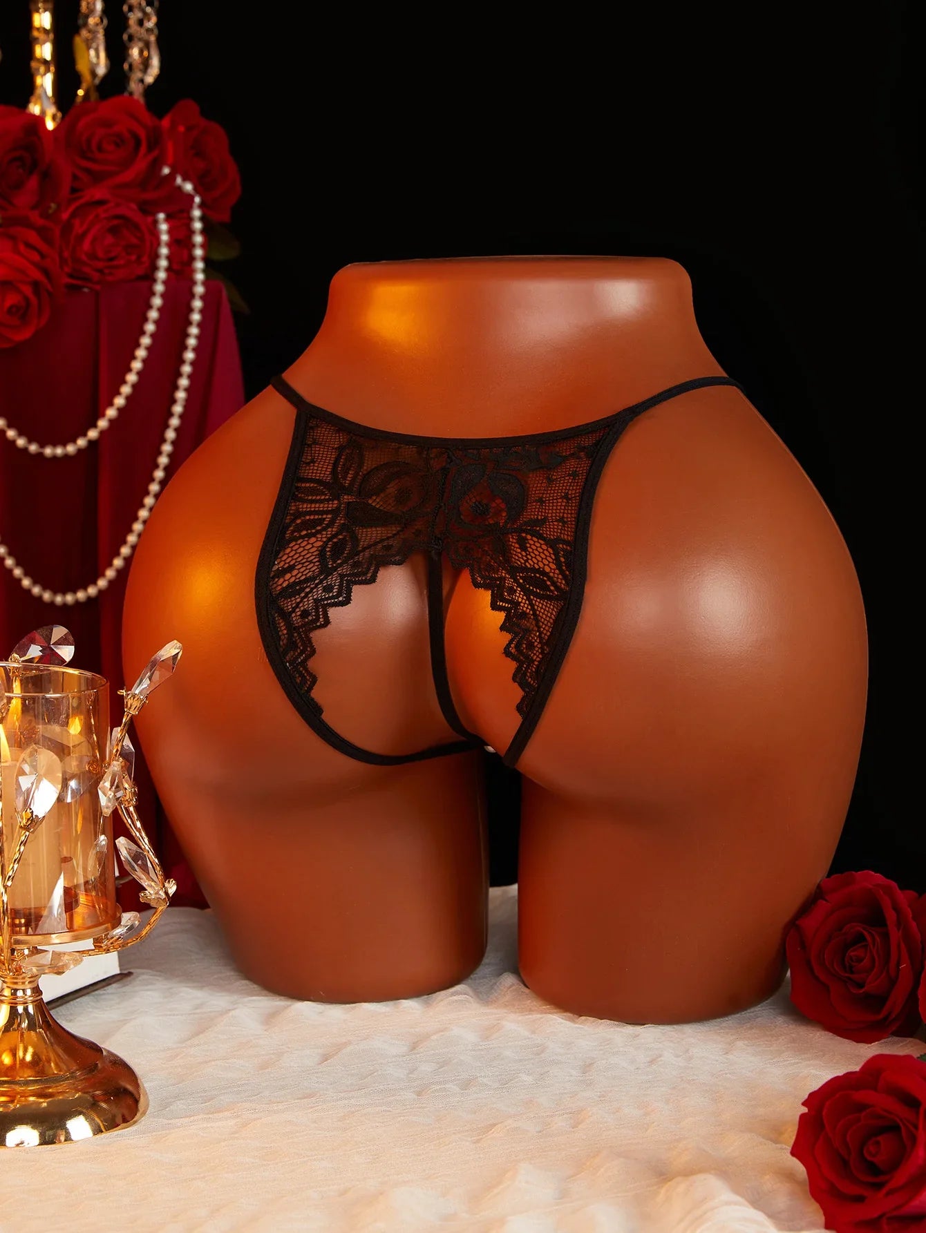 Lingerie Open Crotch G-String Panties Satin Lace Porno Underwear Valentine's Day Gift